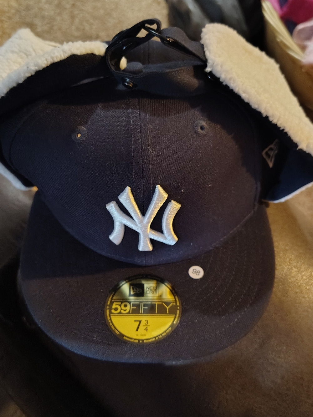 New Era Men's Navy NY 59FIFTY Fitted Cap with Sherpa Ear Flaps